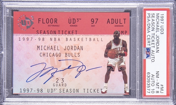 1997-98 Upper Deck UD3 "Season Ticket" Autograph #MJ Michael Jordan Signed Card – PSA NM-MT 8, PSA/DNA 10